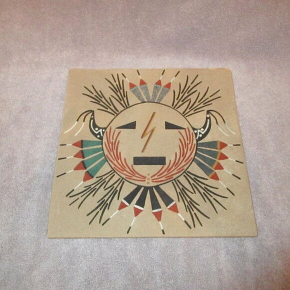 Vtg Native American Navajo Sun Eagle Sand Painting Signed Wall Art Atsa Diné 12" - Picture 1 of 8